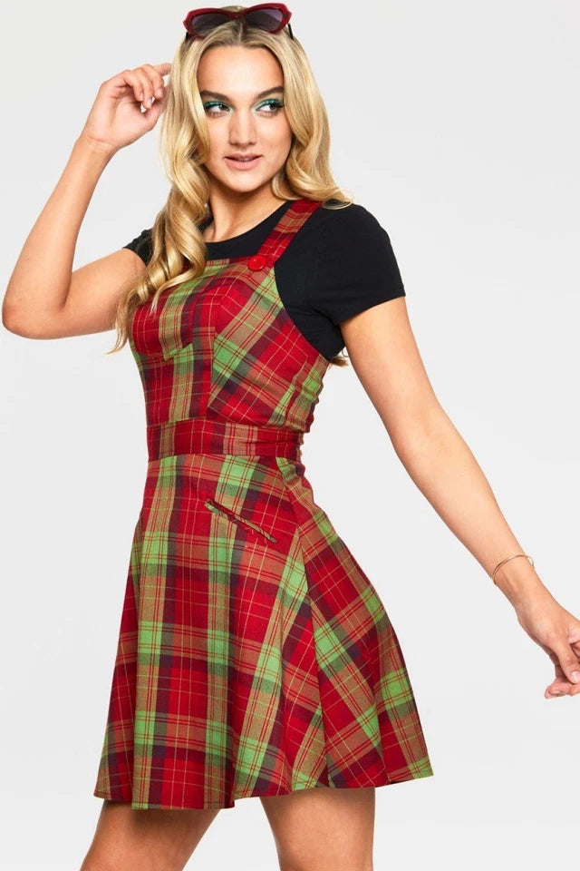 CHECKED SHORT OVERALL RETRO VINTAGE STYLE FLARE DRESS
