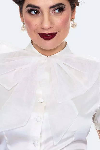 Retro Vintage Style Satin Blouse With Organza Bow