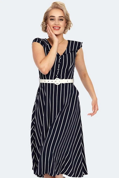 Retro Vintage Stripe Midi Flare Style Dress