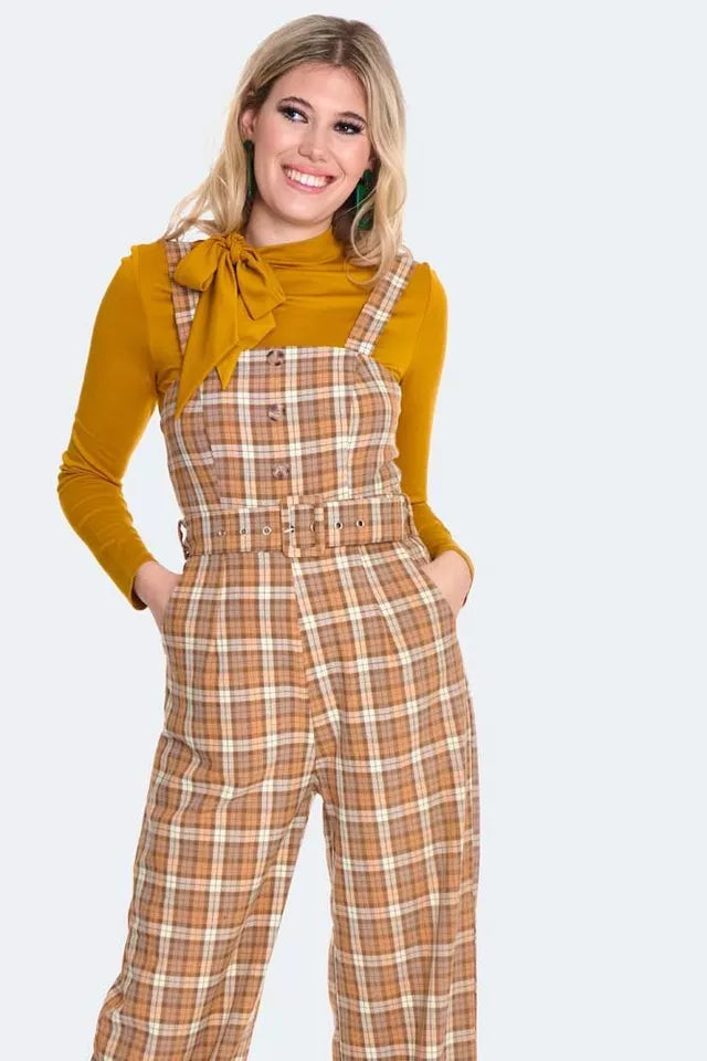 Retro Plaid Cropped Pinafore Jumpsuit Vintage Style
