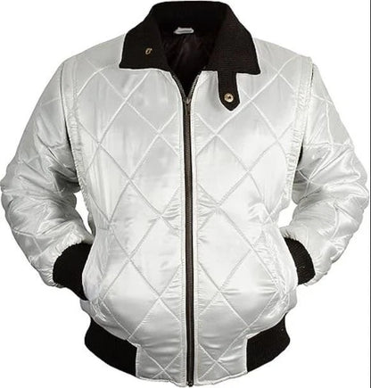 DRIVE Jacket Scorpion White Bomber Satin Quilted Ryan Gosling Costume Outerwear