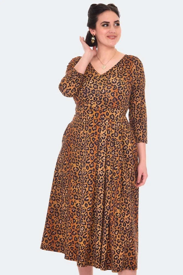 Women Rerto Leopard Print Flare Vintage Style Dress