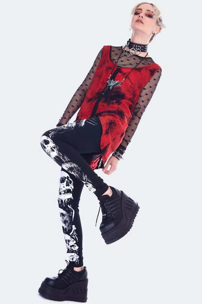 Skulls Print Gothic Punk Style Leggings