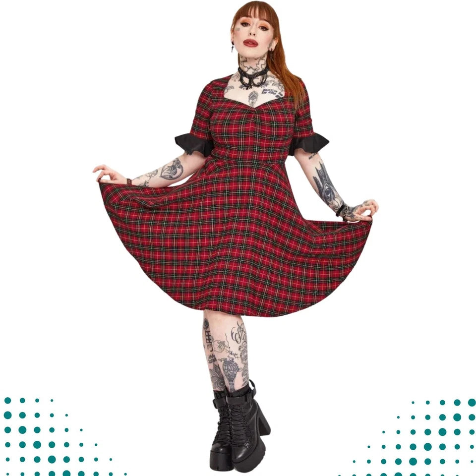 Tartan Midi Gothic Alternative Style Dress