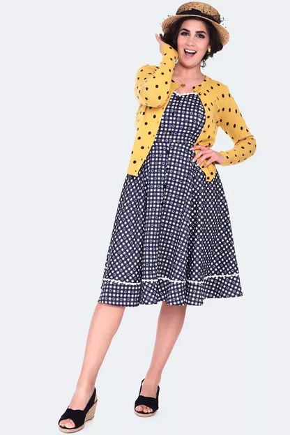 Women Retro YELLOW POLKA DOT CARDIGAN Vintage Style Cardigan
