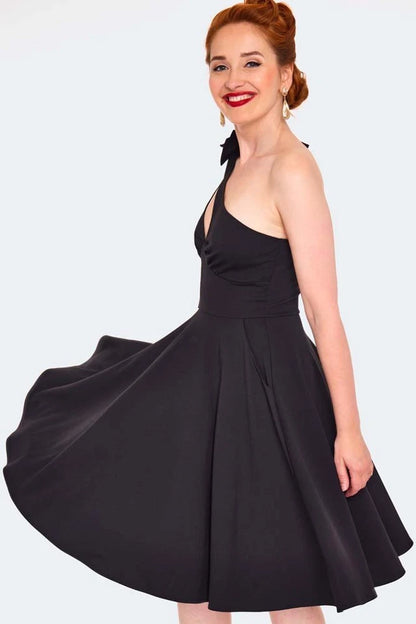 Retro BLACK ONE SHOULDER FLARE DRESS Vintage Style