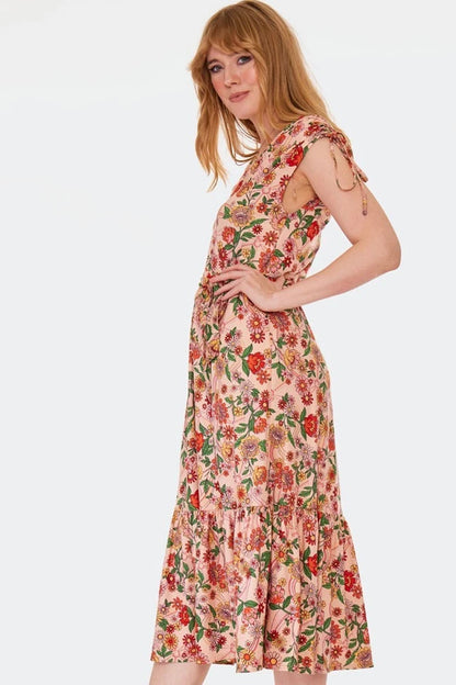 Retro Vintage Rainbow Style Floral Knit Flare Dress