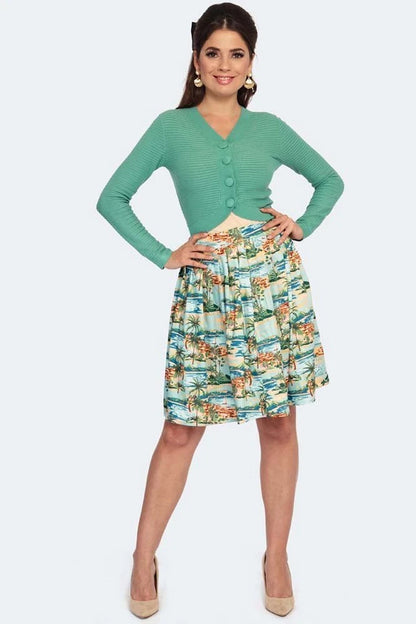 Women Retro Mint Textured Knit Crop Cardigan Vintage Style Cardigan