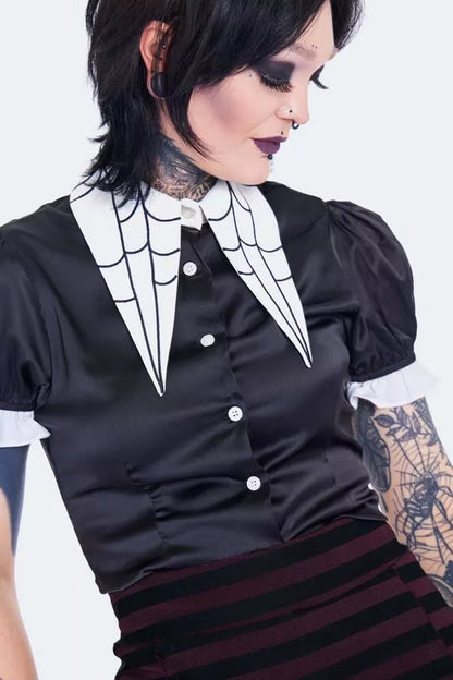 Gothic Spider Web Collar Alternative Style Blouse