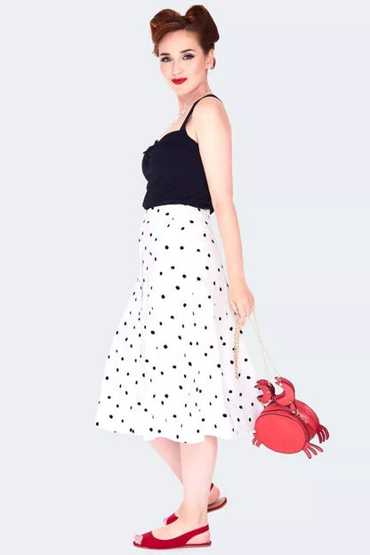 Retro Black and white polka dot button front midi Vintage Style skirt