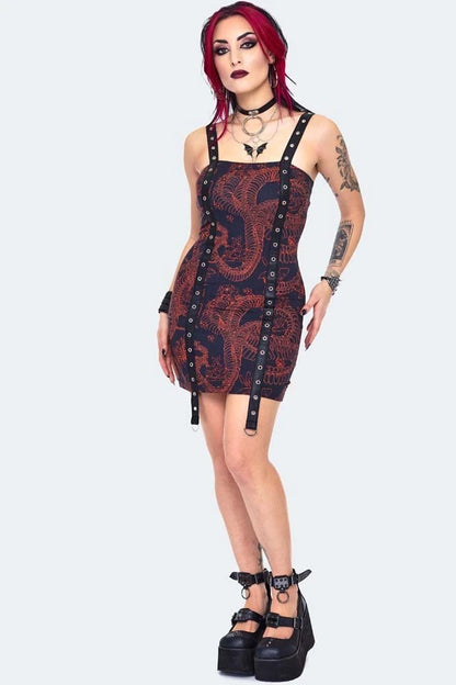Gothic Snake Skeleton Bodycon Mini Alternative Style Dress