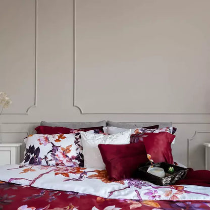 Floral Vine Duvet Quilt Cover Set in Red & White Premium Quality 100% Cotton
