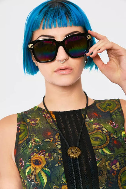 Alternative Fashion Square Sunglasses in Black Gothic Punk Style Beach Summer