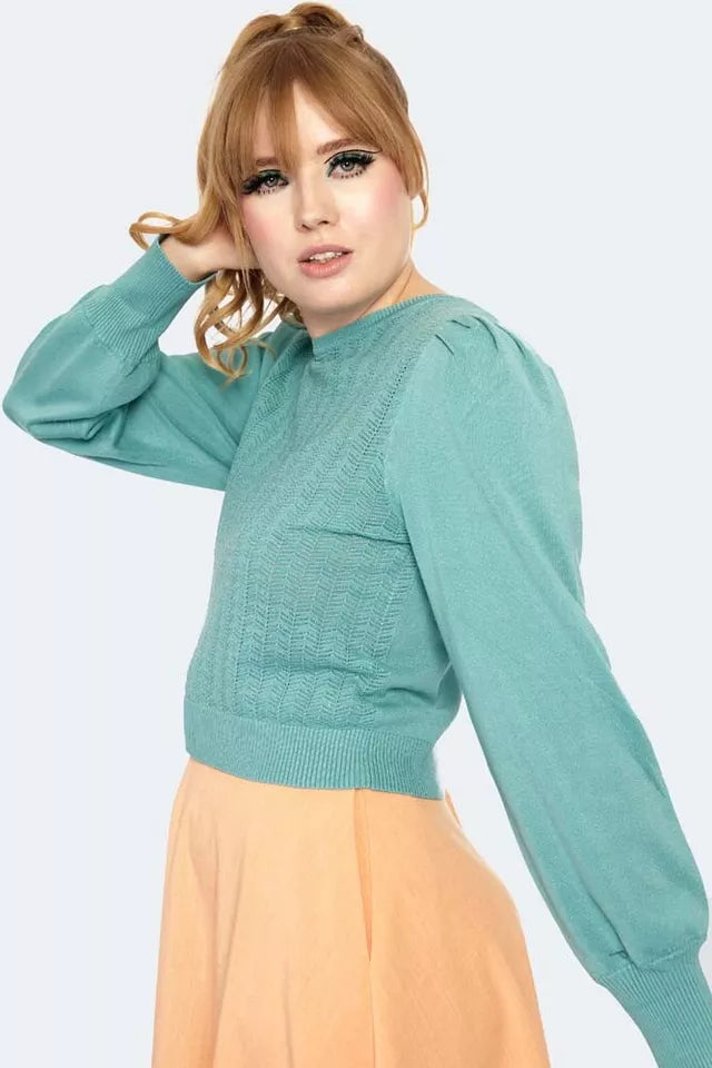 1950s Pleated Vintage Style Sholder Pointelle Retro Sweater