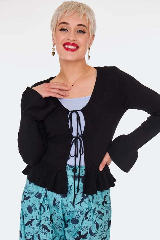 Women Retro Tie Front Ruffle Cardigan Vintage Style Cardigan