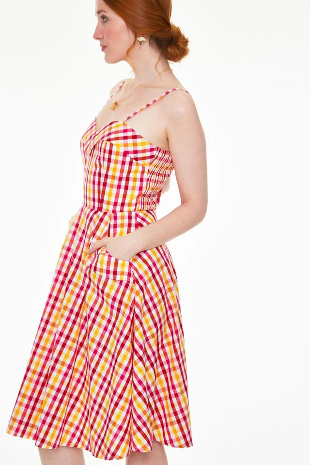 GINGHAM SLEEVELESS FLARE DRESS Retro Vintage Style