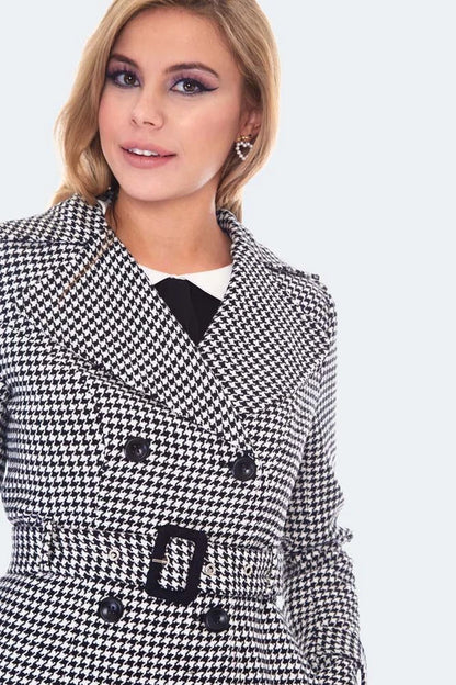 Vintage Inspired Ladies Houndstooth Trench Coat Retro Fashion Style