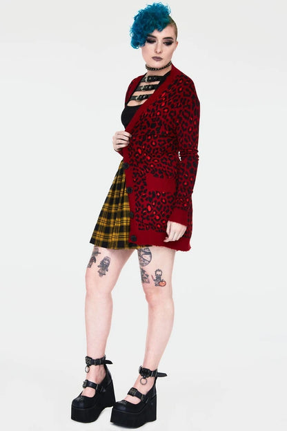 Alternative Fashion Style Maneater Red Leopard Print Oversized Gothic Cardigan