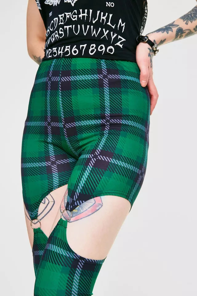 Gothic Round In Circles Plaid Harness Alternative Style Leggings