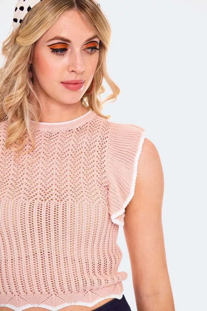 Women Retro Ruffle Round Neck Knitted Vest Vintage Style Fashion