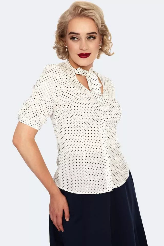 Alex White Polka Dot Retro Vintage Style Blouse