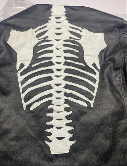 Men's Leather Jacket Skeleton Bones Biker Motorcycle Real leather Jacket Coat