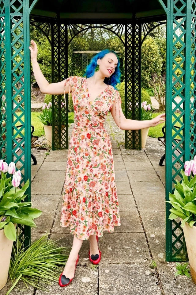 Retro Vintage Rainbow Style Floral Knit Flare Dress