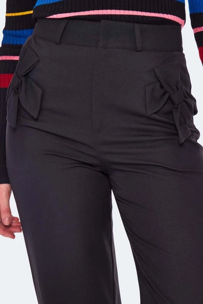 Vintage Style Bow Pocket Black Smart Retro Trouser