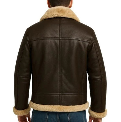 Men's RAF B3 Aviator Bomber WW2 Faux Fur Shearling Lambskin Leather Jacket