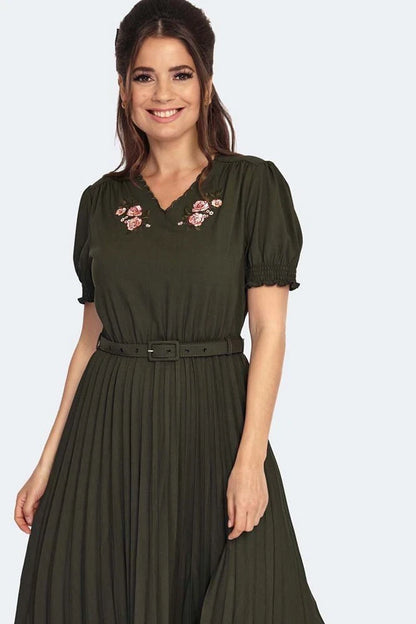 RETRO VINTAGE STYLE FLORAL PLEATED FLARE DRESS