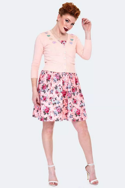 Ladies Curve Kim Love Heart Print Cardigan Retro Vintage Plus Size Cardigan