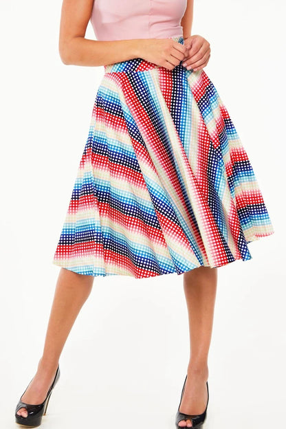 Serene Rainbow gingham high waisted circle Retro Vintage Style skirt