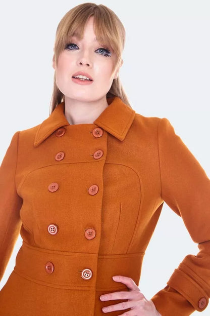 Double Breasted Retro Vintage Style Orange Pea Coat