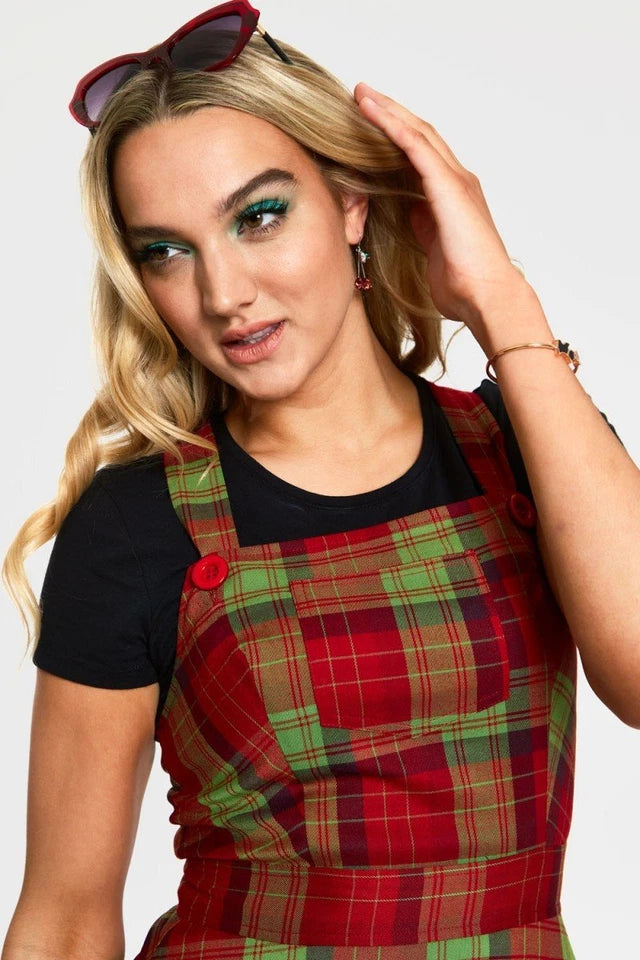 CHECKED SHORT OVERALL RETRO VINTAGE STYLE FLARE DRESS