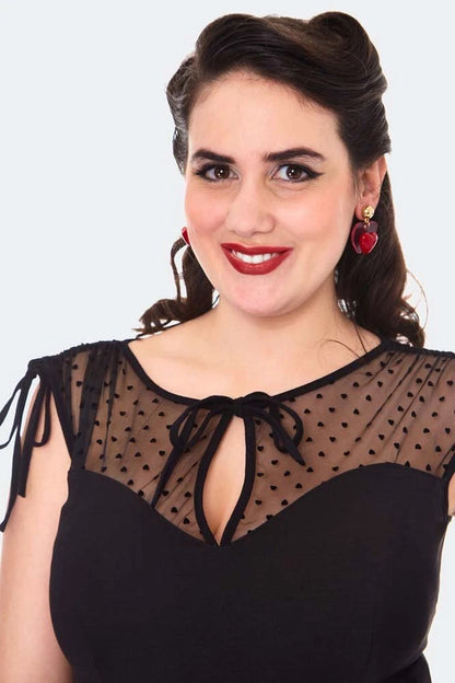 Retro Heart Patterned Vintage Style Mesh Sleeveless Top
