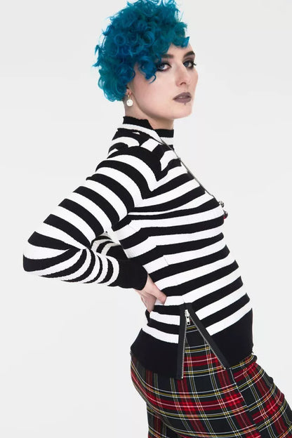 Menace White and Black Gothic Alternative Style Stripe Sweater