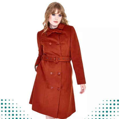 Women Retro Fitted Coat with Belt Vintage Style Fashion