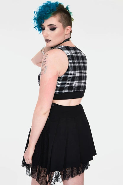 Ladies Gothic Top Teen Spirit Black Tartan Crop Top Alternative Punk Style Top