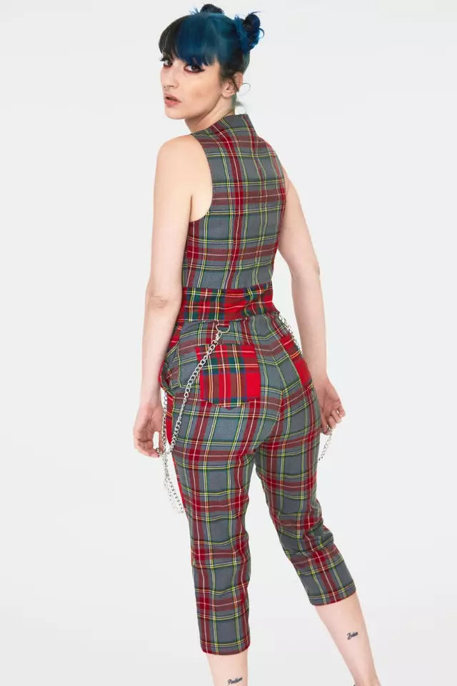 New Gothic Punk Pretty Vacant Overalls Capri Fitted Overall Dungaree Jumpsuit