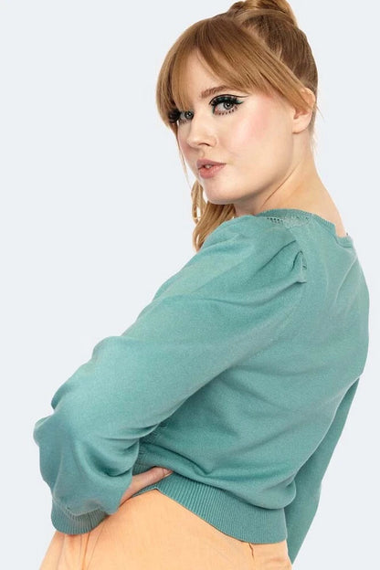 1950s Pleated Vintage Style Sholder Pointelle Retro Sweater