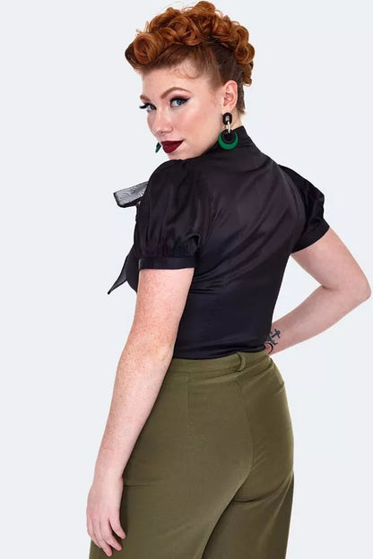 Organza Bow Satin Women Retro Vintage Style Blouse