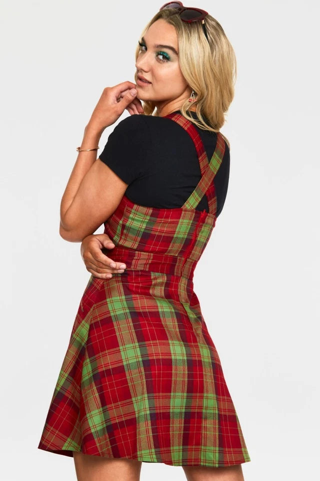 CHECKED SHORT OVERALL RETRO VINTAGE STYLE FLARE DRESS