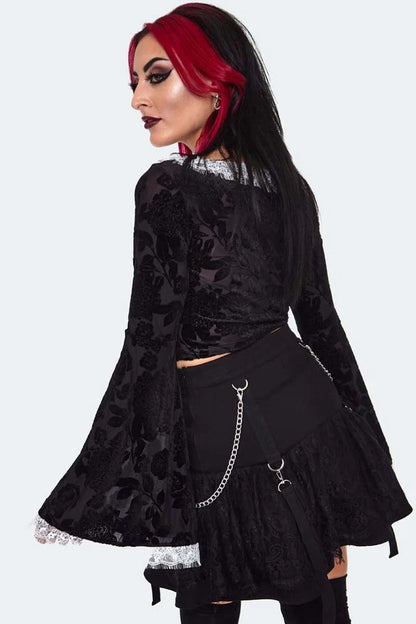 Alternative Style Velvet Devore Gothic Frilled Top