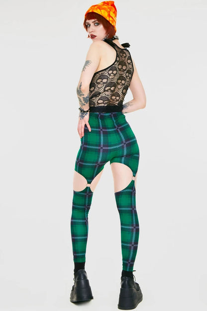 Gothic Round In Circles Plaid Harness Alternative Style Leggings