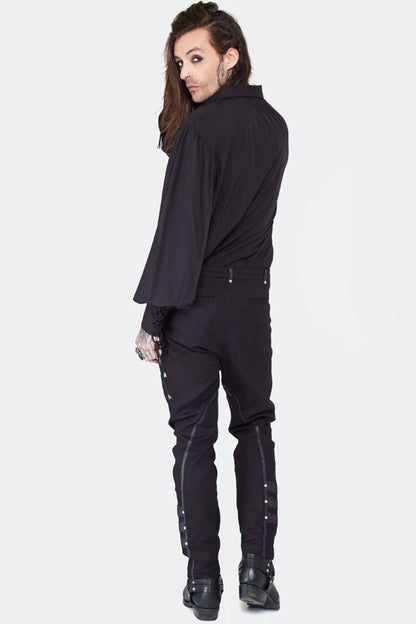 Black Gothic Punk Style Trousers With Leather Trimmed
