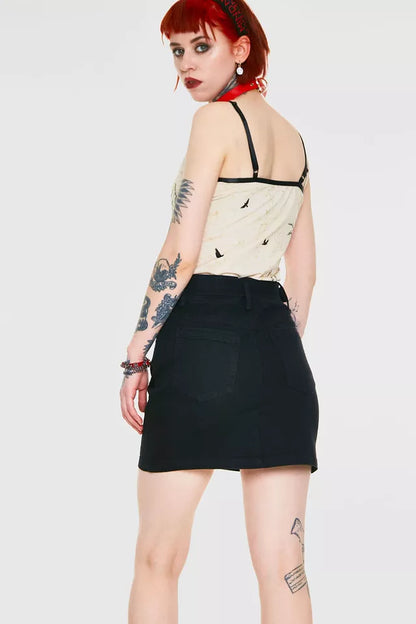 Love is Simple Black Denim Gothic Alternative Style Skirt