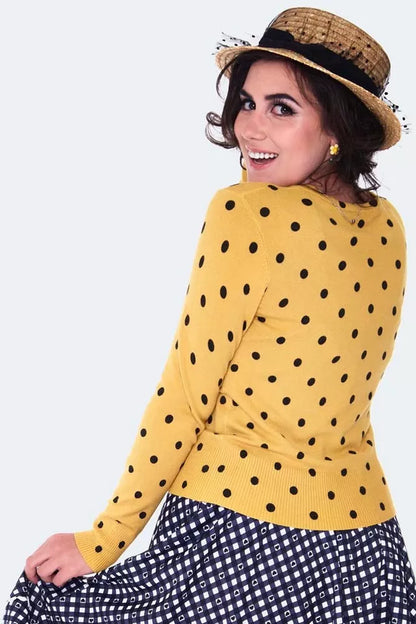 Women Retro YELLOW POLKA DOT CARDIGAN Vintage Style Cardigan