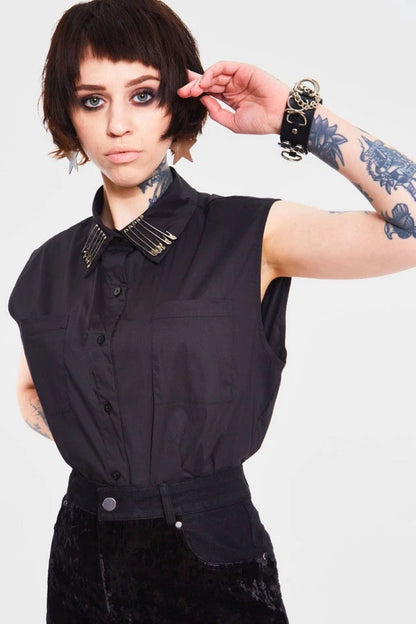 Gothic Pins and Needles Alternative Style Sleeveless Shirt