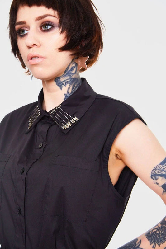 Gothic Pins and Needles Alternative Style Sleeveless Shirt